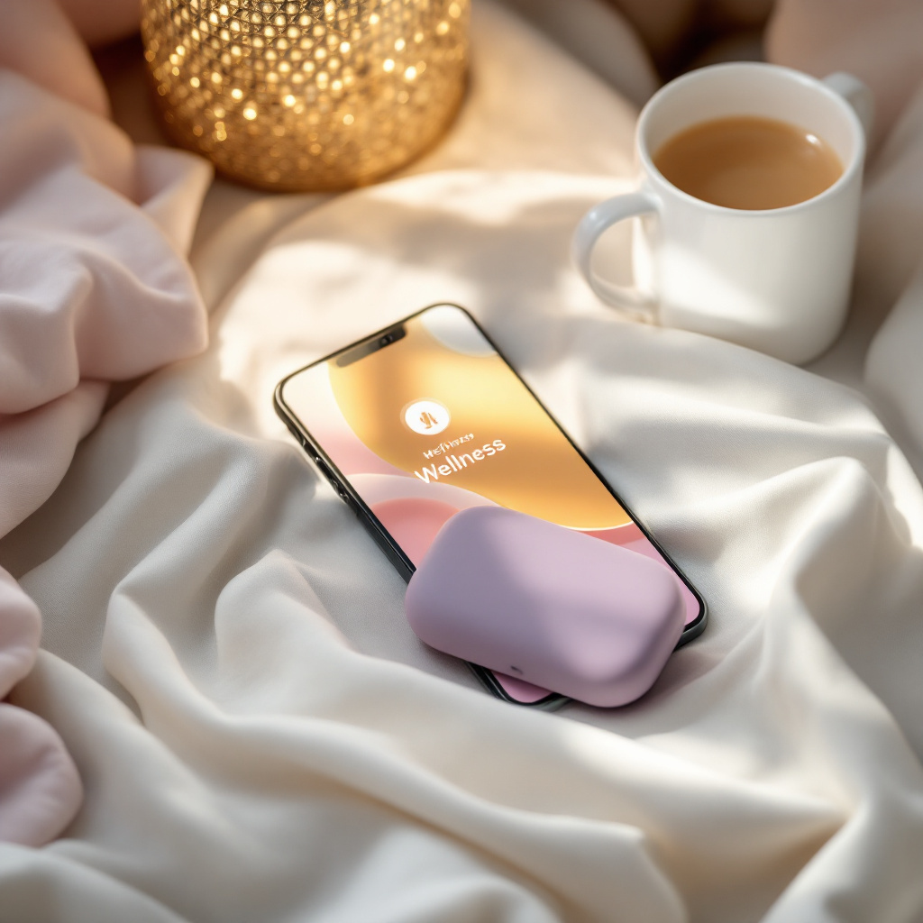 Vibrator mit App Steuerung für Paare wird über Smartphone auf einem Nachttisch gesteuert